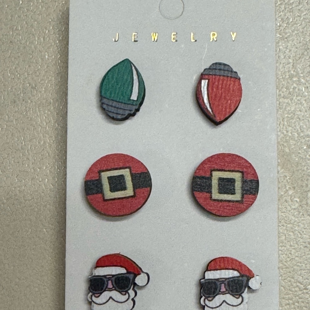 Festive Wooden Handmade Holiday Earrings Set